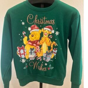 Disney Winnie the Pooh Christmas Wishes Green Sweatshirt‎ Women's XS